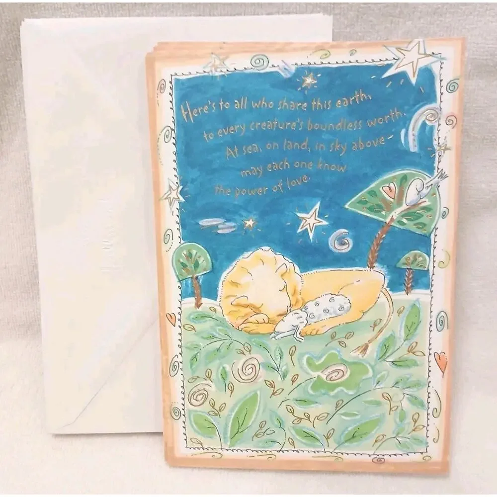 Set 9 Cards Hallmark Christmas Lion & Lamb Peace Joy To Everyone w Envelopes VNT